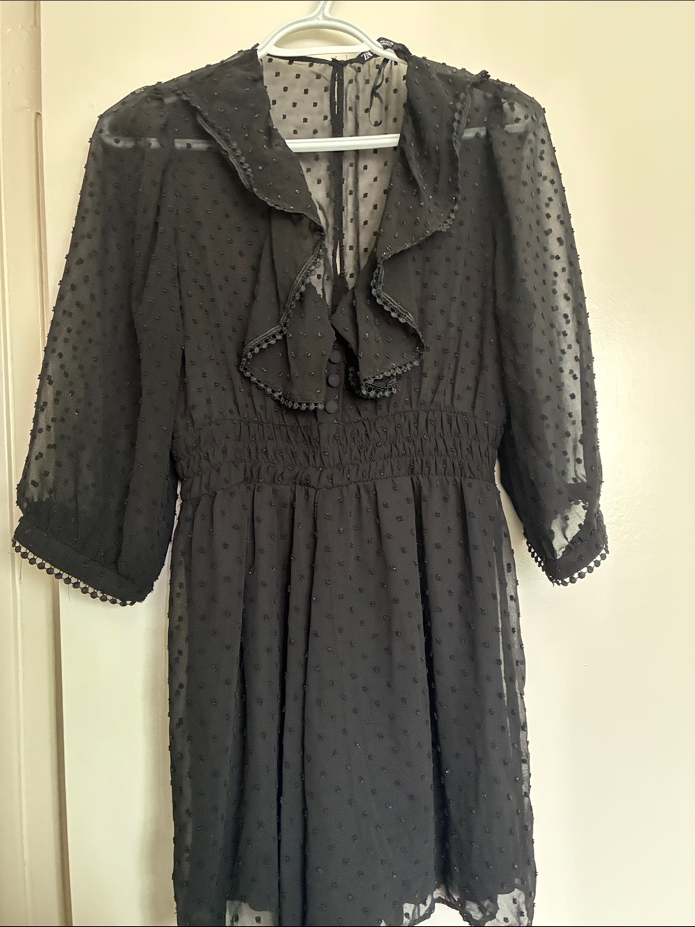 Zara Black Swiss Dot Ruffle Dress